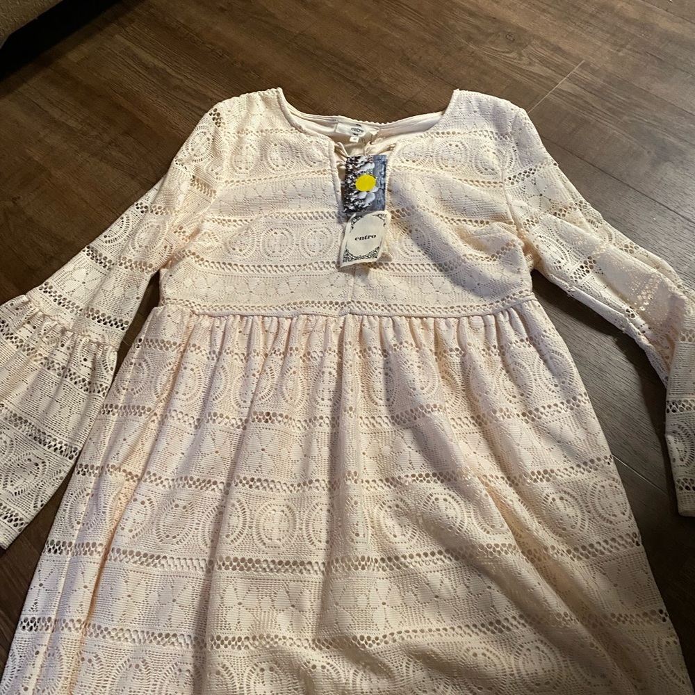 Entro Cream Bohemian Dress with Tassels and Lace